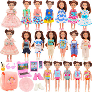 20 Pcs 53 Inch Doll Clothes Accessories Include 5 Dresses 3 Outfits Tops And Pants 3 Swimsuits With 2 Shoes 1 Backpack 1 Lapt