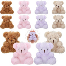 Sotiff 12 Pcs Mini Bear Plush Stuffed 4 Inch Small Fuzzy Bear Bulk Animal Toy Bear Doll Keychains Decor Wedding Party Favors For