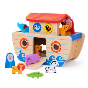 Tookyland Wooden Noahs Ark Toys For Kids Bible Story Toys Baptism Gifts For Girls And Boys Animal Shape Sorter Toys Montessor