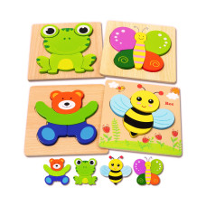 Bekayshad Wooden Puzzles Toddler Toys Gifts For 1 2 3 Year Old Boys Girls 4 Pack Animal Jigsaw Puzzles Montessori Toys Learnin