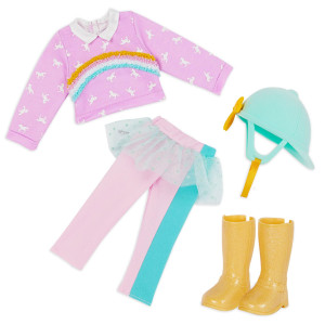 Glitter Girls 14Inch Doll Clothes Horseback Riding Outfit Pink Sweater Tutu Leggings Yellow Riding Boots Helmet 3