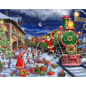 Springbok Santa Express 1000 Piece Jigsaw Puzzle Colorful Holiday Train Illustration With Santa Elves And Presents