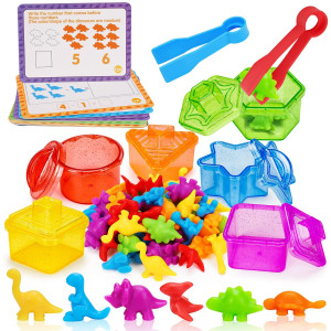 Tsomtto Counting Dinosaurs Bear Toy For Kid Occupational Therapy Tool Preschool Learning Math Manipulative Counter Color Sorting