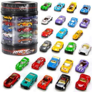 25 Piece Diecast Cars Pack Toy Playset In Storage Carrying Tub 164 Scale Metal Alloy Diecast Vehicles Collection For Kids