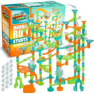 Marble Genius Marble Run Stunts Extreme Set 200 Pieces Total 36 Action Pieces Including 3 Of Our New Patented Trampolines Inc