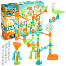 Marble Genius Marble Run Stunts Starter Set 100 Pieces Total 14 Action Pieces Including New Patented Trampoline Includes Free