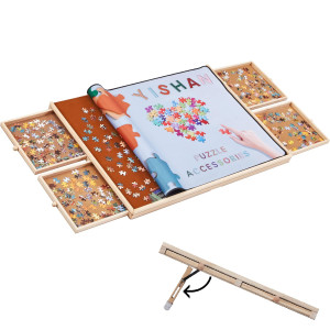 Yishan Wooden Jigsaw Puzzle Board Table For 1000 Pieces With Drawers And Cover Adjustable Puzzle Easel 30X22 Portable Tilt