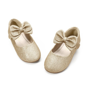 Pandaninjia Girls Toddlerlittle Kid Megan Dress Flats Shoes Pearls Bow Flower Girl Ballet Flat Mary Jane Gold Glitter 8 M Us