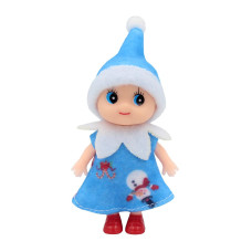 Wuleeuper Tiny Baby Elf Doll Christmas Miniature Elf Decoration Newborn Gift Baby Grow Girl And Boy Elf Dolls Blue Dress