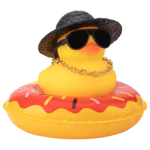 Wonuu Car Rubber Duck Yellow Duck Decoration Dashboard With Sun Hat Swim Ring Necklace Sunglasses For Car Dashboard Decorations