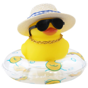 Wonuu Car Rubber Duck Yellow Duck Decoration Dashboard With Sun Hat Swim Ring Necklace Sunglasses For Car Dashboard Decorations