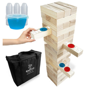 Swooc Games Giant Tower Party Game With Hidden Jello Shots Includes Disposable Cups Lids Carrying Case Stacks Up To 5Ft