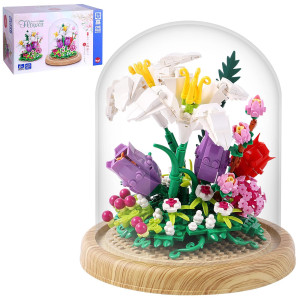 600Pcs Creative Lily Flowers Bonsai Tree Building Sets Sweet Lily Building Blocks With A Transparent Display Glass Cover Exquis