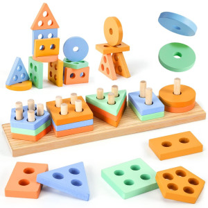 Edujoy Montessori Toys For 1 Year Old Boy Gifts Shape Sorter Baby Toys 1218 Months Wooden Sorting Stacking Toys For Toddlers