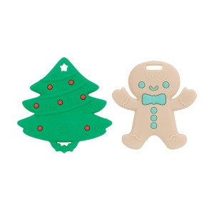 Nuby All Silicone Holiday Tree Gingerbread Man Cookie Teether 2 Pack 3 Months