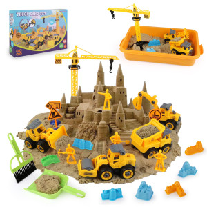 Wicotoo Sand Construction Kit Sandbox 22Lbs Magic Sand W4 Take Apart Construction Trucks Tower Crane 8 Sand Molds 4 Worker Fig