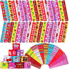 Junebrushs 56 Pack Valentines Slap Bracelets Valentines Day Party Favors For Kids Valentines Slap Bands Wristbands Snap Bracele