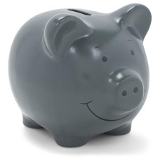 Nat Jules Smiling Chubby Pig Matte Grey 7 X 5 Ceramic Coin Money Piggy Bank