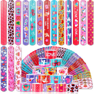 Valentines Day Gifts For Kids Party Favors 48Pc Valentines Slap Bracelets For Kids Gifts For Students And Classes Valentines