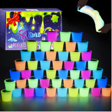 48 Pack Galaxy Slime Glow In The Dark Slime Kit Party Favors For Girls And Boys Non Sticky Super Soft Wet Stress Relief Put