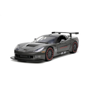 Big Time Muscle 124 2005 Chevy Corvette C6R Diecast Car Charcoal Grey Toys For Kids And Adults