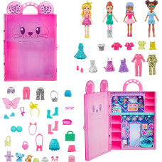 Polly Pocket Set With 4 Dolls 3 Pets 50 Fashion Accessories Stylin Safari Fashion Collection Animalthemed Case