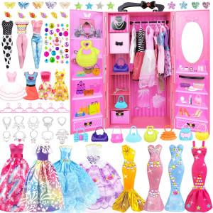 Bnuzeiyi 75Pcs Doll Clothes And Accessories With Doll Closet For 115 Inch Doll Fashion Design Doll Set Including Wedding Dres