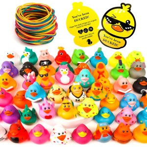 150Pcs Jeeper Ducks With Tags For Ducking 50 Pack Rubber Ducks50 Cards Tags50 Straps Assorted Rubber Ducks In Bulk Shower Swim