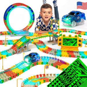 Jitterygit Race Track Glow In The Dark Magic Toy Set Kids Light Up Flexible Car Tracks Best Birthday Gift For Boys Girls And