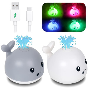 Aolige 2Pcs Whale Bath Toy Sprinkler Rechargeable Spraying Light Up Bathtub Toys Bathtime Water Toys For Toddlers Kids Waterproo