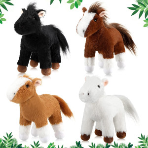 4 Pcs Stuffed Horse Toy 8 Inch Horse Plush Stuffed Horse Animals Cute Plush Horse Assorted Stuffed Horse Toy Brown Plush Animals