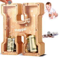 Ubeesize Large Piggy Banks Twentysix English Alphabet Letter For Boys Girls Wooden Personalized Bills And Coins Bank Money Box