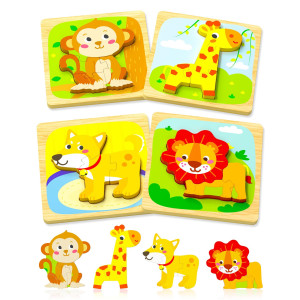 Benresive Wooden Toddler Puzzles Ages 13 Montessori Toys For 1 2 3 Year Old Boys Girls 4 Pack Animal Toddler Toys Gifts For 1