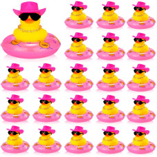 Sosation Cowboy Rubber Duck Bulk Mini Car Yellow Duckies Bath Toys Party Favor With Mini Hat Swim Circle Necklace Sunglasses Car