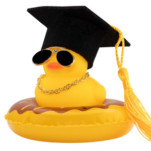 Wonuu Swim Ring Rubber Ducks With Mini Diamond Glasses Hat Necklace For Cars Dashboard Decorations Car Accessories Toy Duck Car