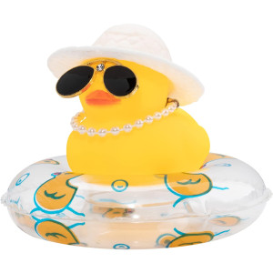 Wonuu Swim Ring Rubber Ducks With Mini Diamond Glasses Hat Necklace For Cars Dashboard Decorations Car Accessories Toy Duck Car