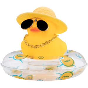 Wonuu Swim Ring Rubber Ducks With Mini Diamond Glasses Hat Necklace For Cars Dashboard Decorations Car Accessories Toy Duck Car