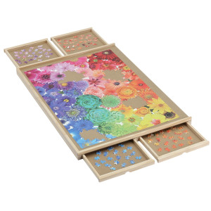 Yishan Wooden Jigsaw Puzzle Board Table For 1500 Pieces With Drawers And Cover Puzzle Easel 35 X 26 Portable Puzzle Platea