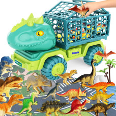 Hongid Dinosaur Truck Toys For Kids 35 Tyrannosaurus Car Toy With 15 Dino Figures Large Activity Play Mat Dinosaur Eggs Dinos