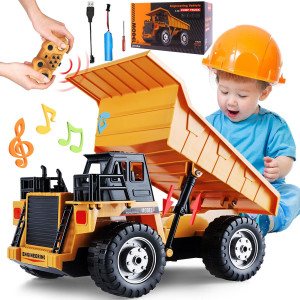 Mqdmini Rc Dump Vehicle Toy For Kids Remote Control Car For 6 Year Old Boys Girls Kids Beginner Car Tractor Vehicle Recharg