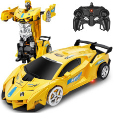 Kkones Remote Control Car Toy For 38 Year Old Boy 360 Rotating Rc Deformation Robot Car Toy Transform Robot Rc Car Age 3 4 5