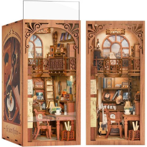 Fsolis Book Nook Kit Diy Miniature Dollhouse Kit With Dust Cover 3D Wooden Puzzle For Adults Decorative Bookend Bookshelf Decor