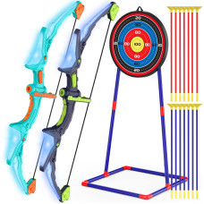 Kmuxilal 2 Pack Kids Bow And Arrow Set With Led Flash Lights 14 Suction Cup Arrows And Fluorescence Standing Targetperfect Ind