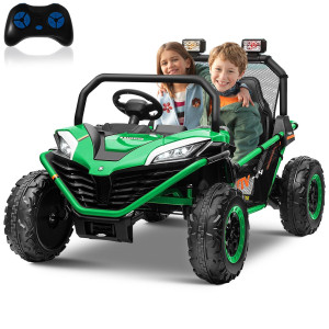 Alinux 24 Volt 10Ah Ride On Car Utv 2 Seater Kids Electric Car Metal Frame Brakegas Pedal Eva Tires Bluetooth Green