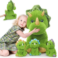 Maogolan Large Dinosaur Stuffed Animals 25 Inch 4 Pcs Stuffed Dinosaur Plush Toys Set Mommy Dinosaur With 3 Baby Dinosaurs Plu