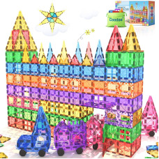 100Pcs Magnetic Tiles Stem Building Toys Set With 2 Cars, Sensory Stacking Magnetic Blocks For Toddlers & Kids, Ideal For Preschool Montessori Toys Christmas Birthday Gifts For Boys & Girls Ages 3+