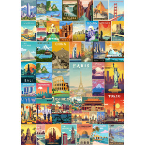 Vintage World Travel Puzzles For Adults 1000 Piece Colosseum Eiffel Tower Landscape Poster Puzzle Landmarks Scenic Jigsaw Puzz