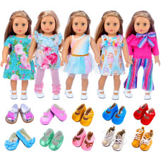 Zita Element 11 Pcs American Doll Clothes Dress And Accessories For 18 Inch Doll 5 Sets Doll Outfits 2 Pairs Random Style Sh