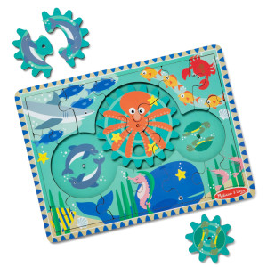 Melissa Doug Wooden Underwater Jigsaw Spinning Gear Puzzle 18 Pieces Wooden Puzzle For Toddlers And Preschoolers For Boys A