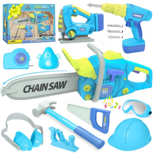 Wishalife Kids Tool Set With Toy Chainsaw Drill Pretend Play Construction Tools Toy Gift For Kids Toddlers Boys Girls Ages 3